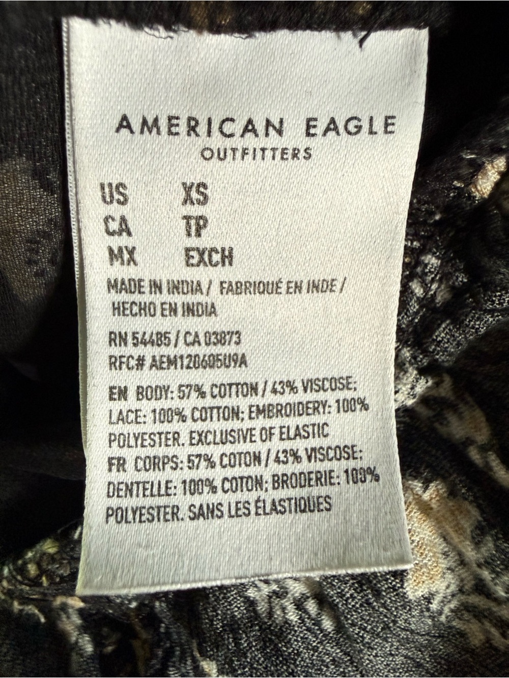 American Eagle Embroidered Block Print Flutter Sleeve Peplum Top black size XS - Picture 5 of 6